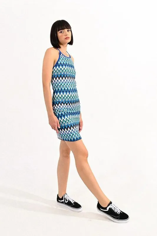 Zigzag Fishnet Halter Dress