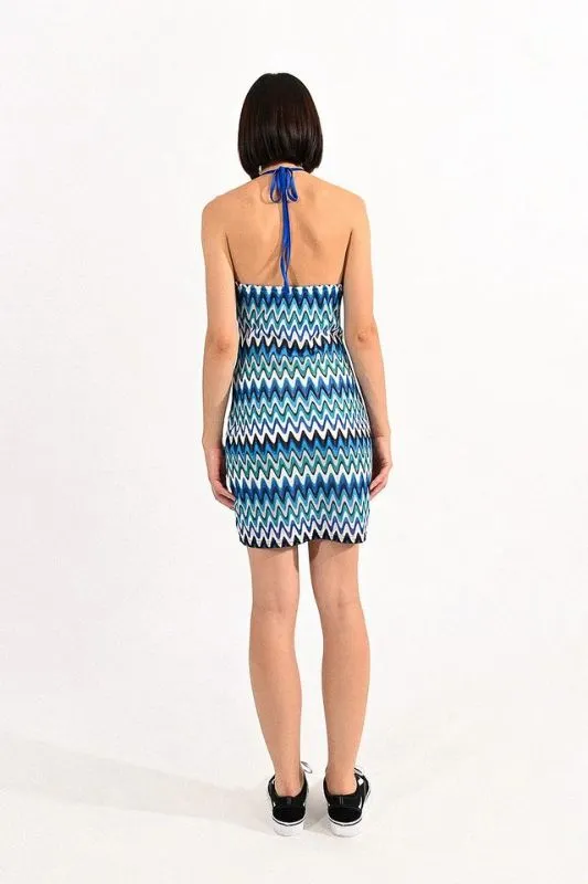 Zigzag Fishnet Halter Dress